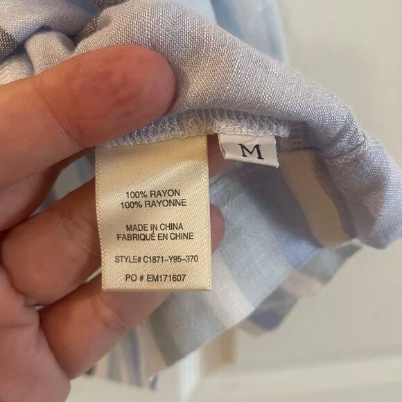 Cloth And Stone Off The Shoulder Top Size Medium Blue And White Short Sleeve - Picture 6 of 13